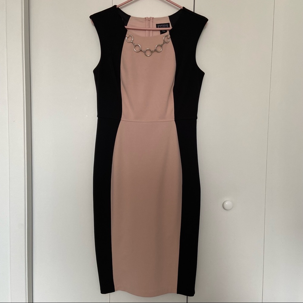 Pink & black contour cocktail wedding dress